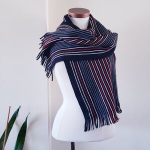 Men's Striped With Fringe Wool Scarf - Black/Red/Grey O/S Made In GERMANY